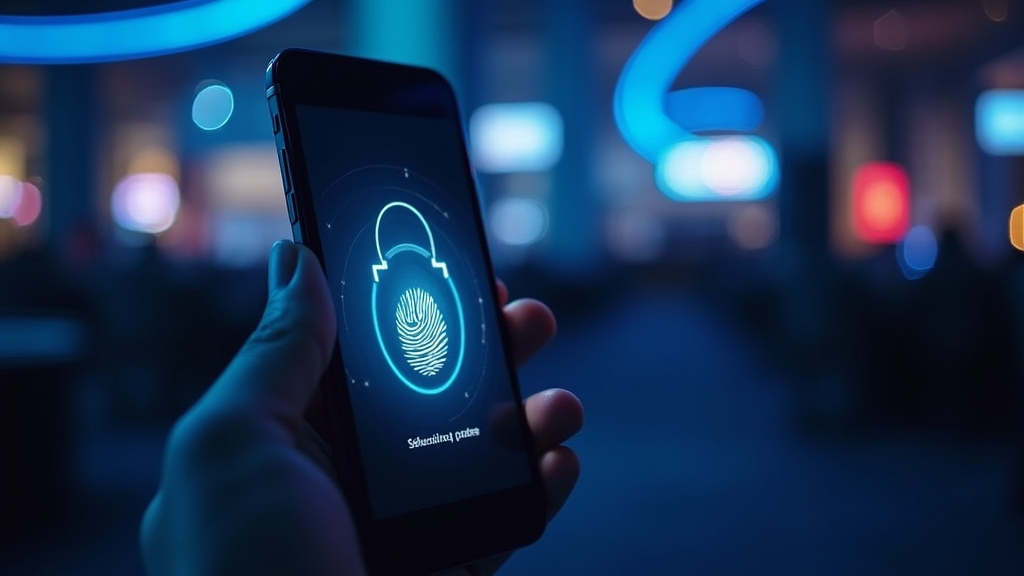 A smartphone login screen with security and update icons in a dark casino setting