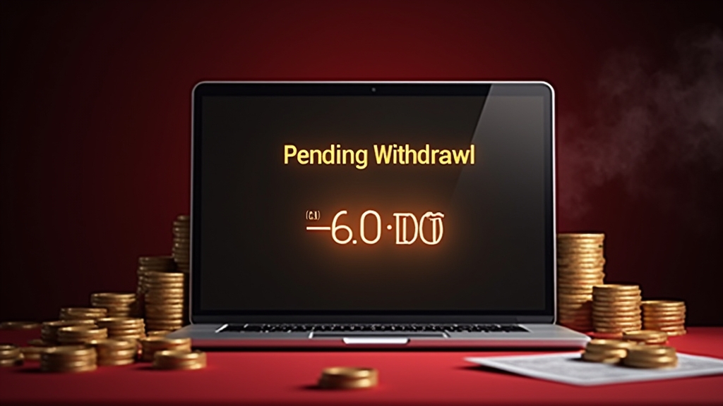 Pending withdrawal screen with verification documents in a dark casino office